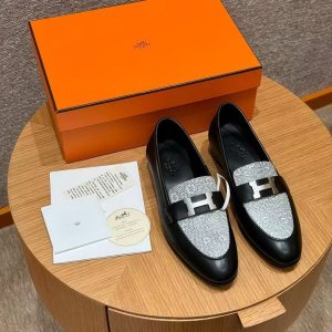 Alternative view of Hermes Paris Loafer Women Calfskin Natura Lizard Sliver Buckle Noir Ombre H232189Z 02355