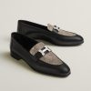Hermes Paris Loafer Women Calfskin Natura Lizard Sliver Buckle Noir Ombre H232189Z 02355