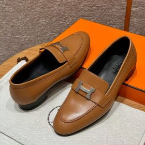 Hermes Paris Loafer Women Goatskin Sliver Buckle Naturel H172108Z A3360 - Image 15