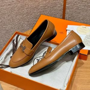 Hermes Paris Loafer Women Goatskin Sliver Buckle Naturel H172108Z A3360 - Image 14