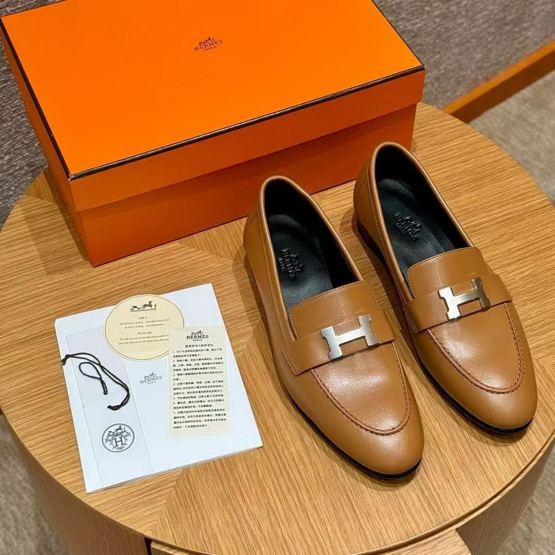Hermes Paris Loafer Women Goatskin Sliver Buckle Naturel H172108Z A3360 - Image 13