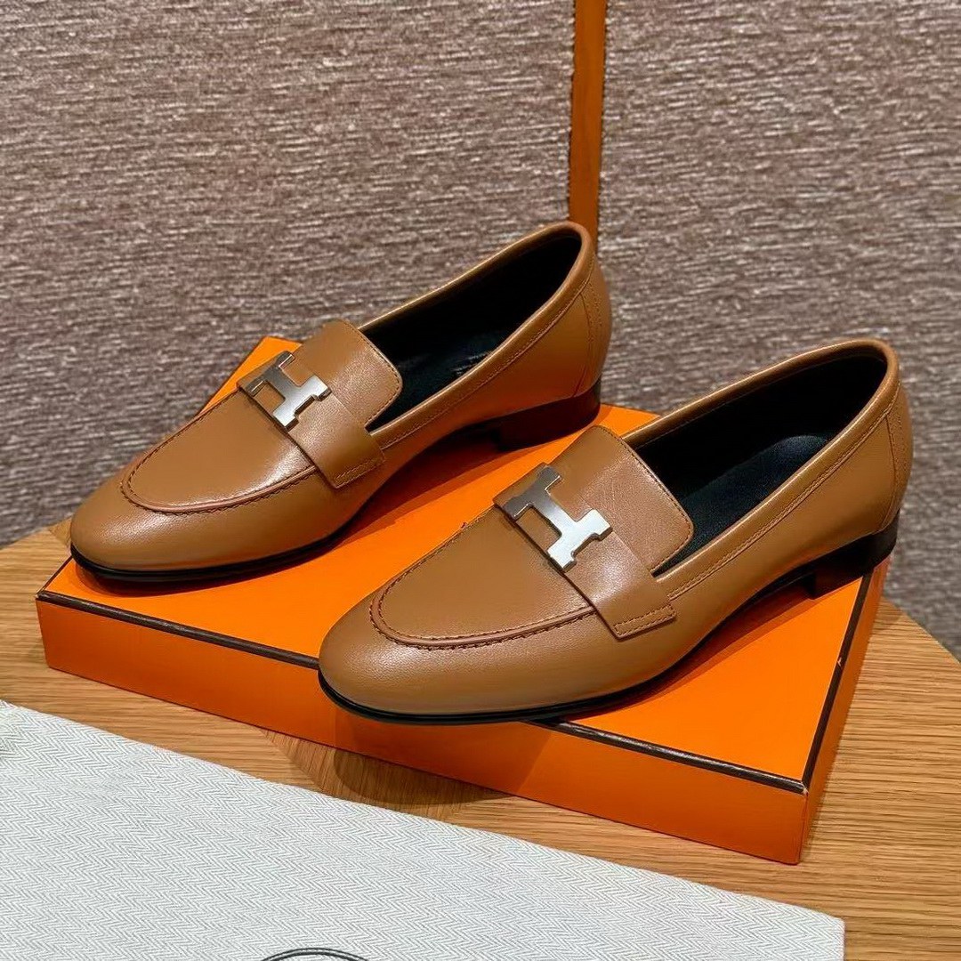 Hermes Paris Loafer Women Goatskin Sliver Buckle Naturel H172108Z A3360 - Image 12