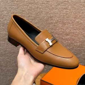 Hermes Paris Loafer Women Goatskin Sliver Buckle Naturel H172108Z A3360 - Image 11