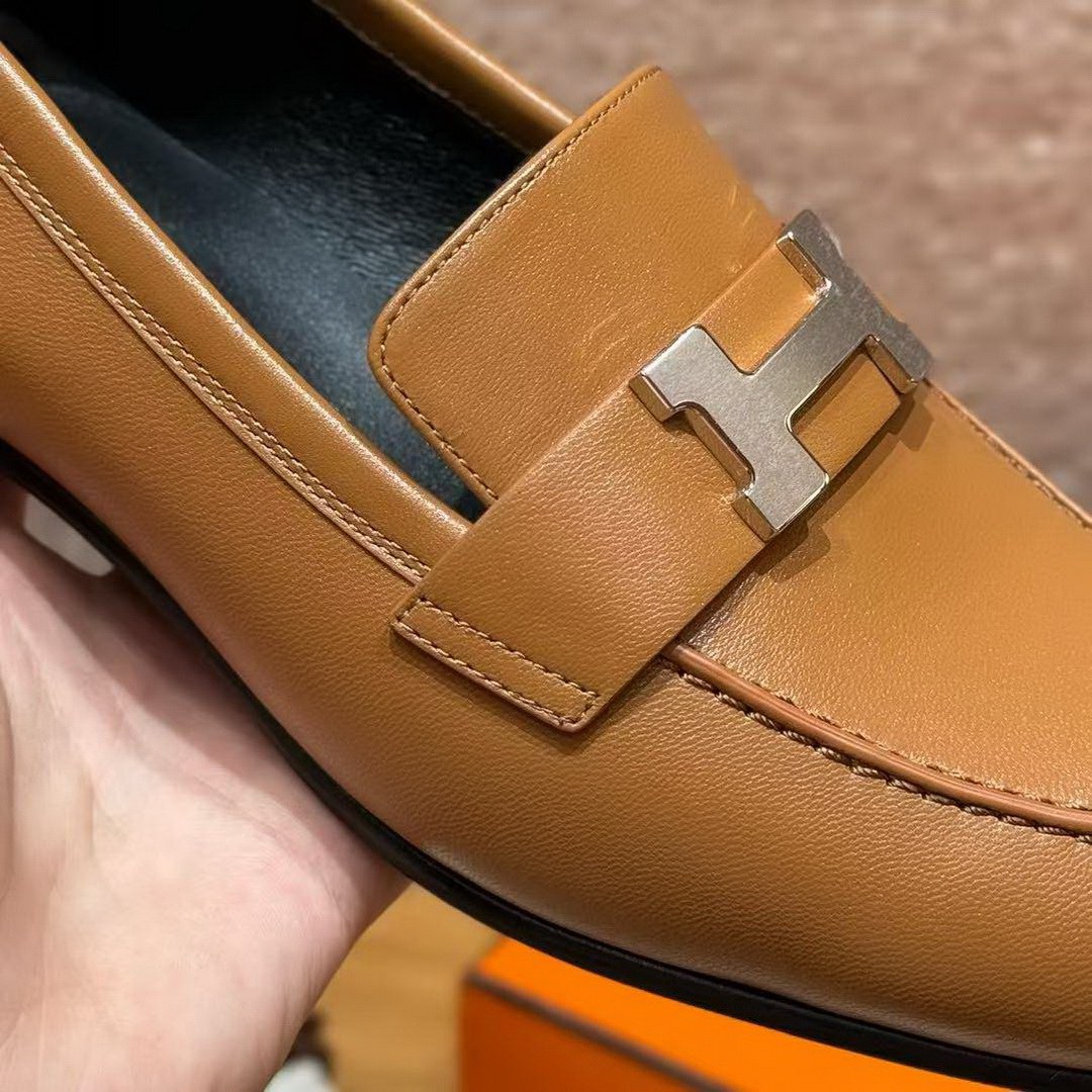 Hermes Paris Loafer Women Goatskin Sliver Buckle Naturel H172108Z A3360 - Image 10