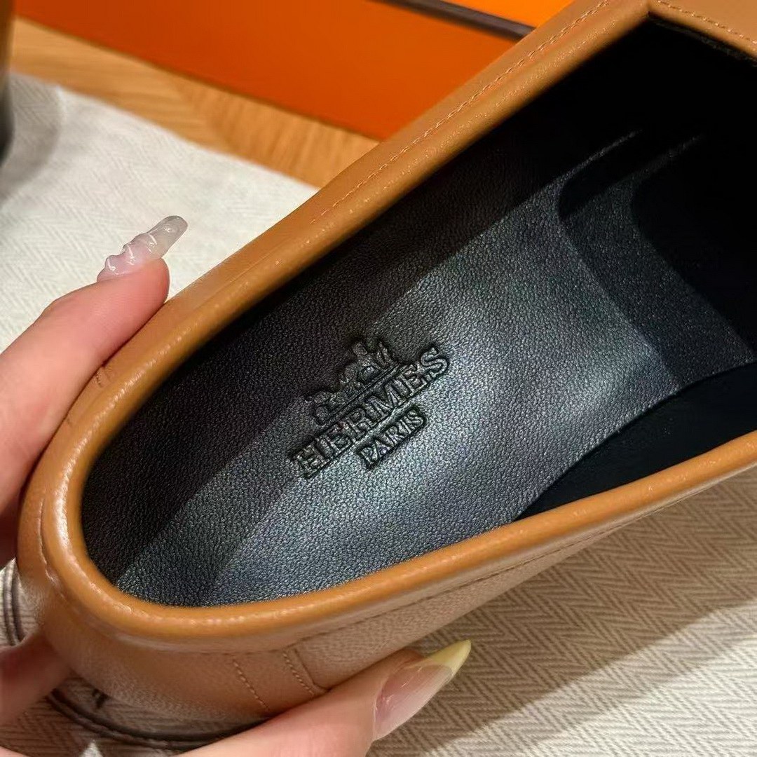 Hermes Paris Loafer Women Goatskin Sliver Buckle Naturel H172108Z A3360 - Image 8