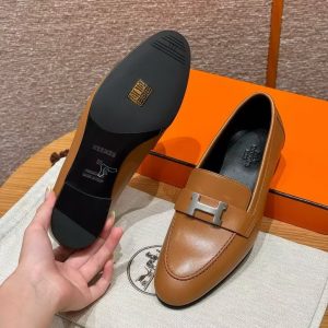 Hermes Paris Loafer Women Goatskin Sliver Buckle Naturel H172108Z A3360 - Image 5