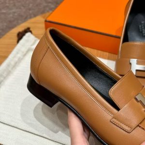 Hermes Paris Loafer Women Goatskin Sliver Buckle Naturel H172108Z A3360 - Image 3