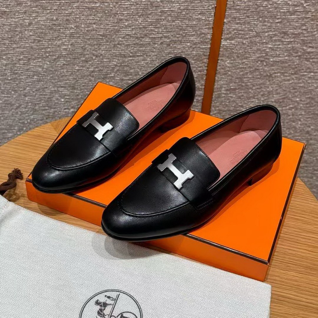Hermes Paris Loafer Women Goatskin Sliver Buckle Noir H201199Z 01340 - Image 15