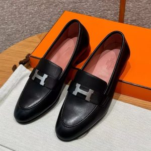 Hermes Paris Loafer Women Goatskin Sliver Buckle Noir H201199Z 01340 - Image 13