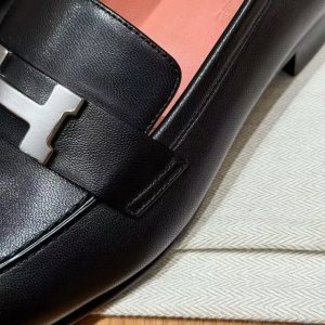 Hermes Paris Loafer Women Goatskin Sliver Buckle Noir H201199Z 01340 - Image 4