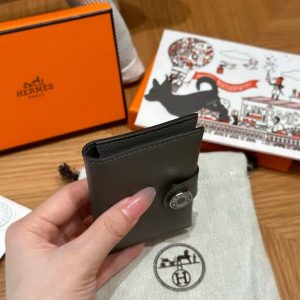 Hermes R.M.S. Card Holder Handmade In Evecolor Calfskin Leather Enamel Fittings Hardware 0L Gris Meyer - Image 15