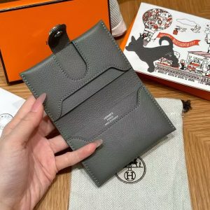 Hermes R.M.S. Card Holder Handmade In Evecolor Calfskin Leather Enamel Fittings Hardware 0L Gris Meyer - Image 11