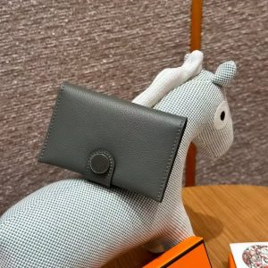 Hermes R.M.S. Card Holder Handmade In Evecolor Calfskin Leather Enamel Fittings Hardware 0L Gris Meyer - Image 10