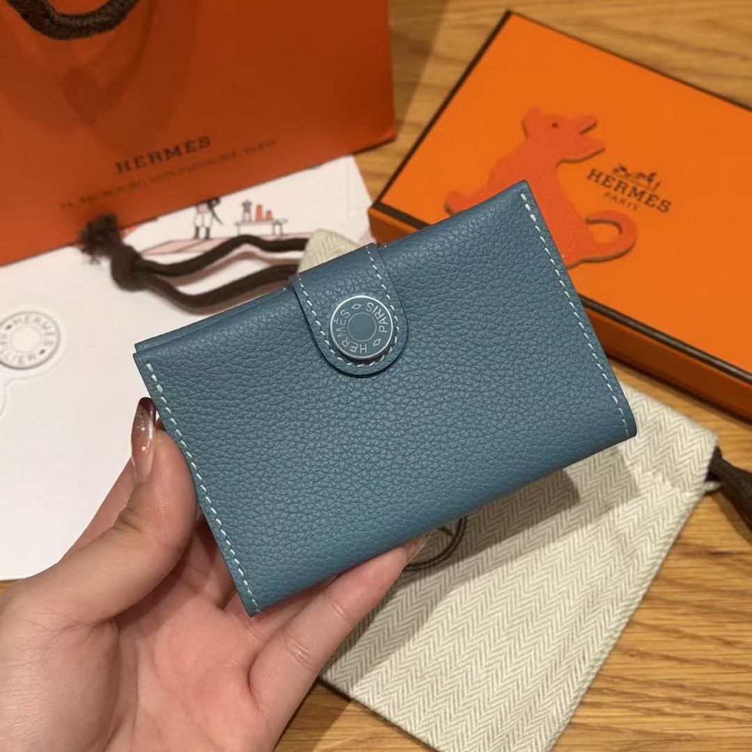Hermes R.M.S. Card Holder Handmade In Evecolor Calfskin Leather Enamel Fittings Hardware 75 Bleu Jean