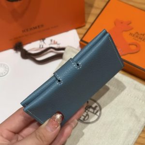 Hermes R.M.S. Card Holder Handmade In Evecolor Calfskin Leather Enamel Fittings Hardware 75 Bleu Jean - Image 15