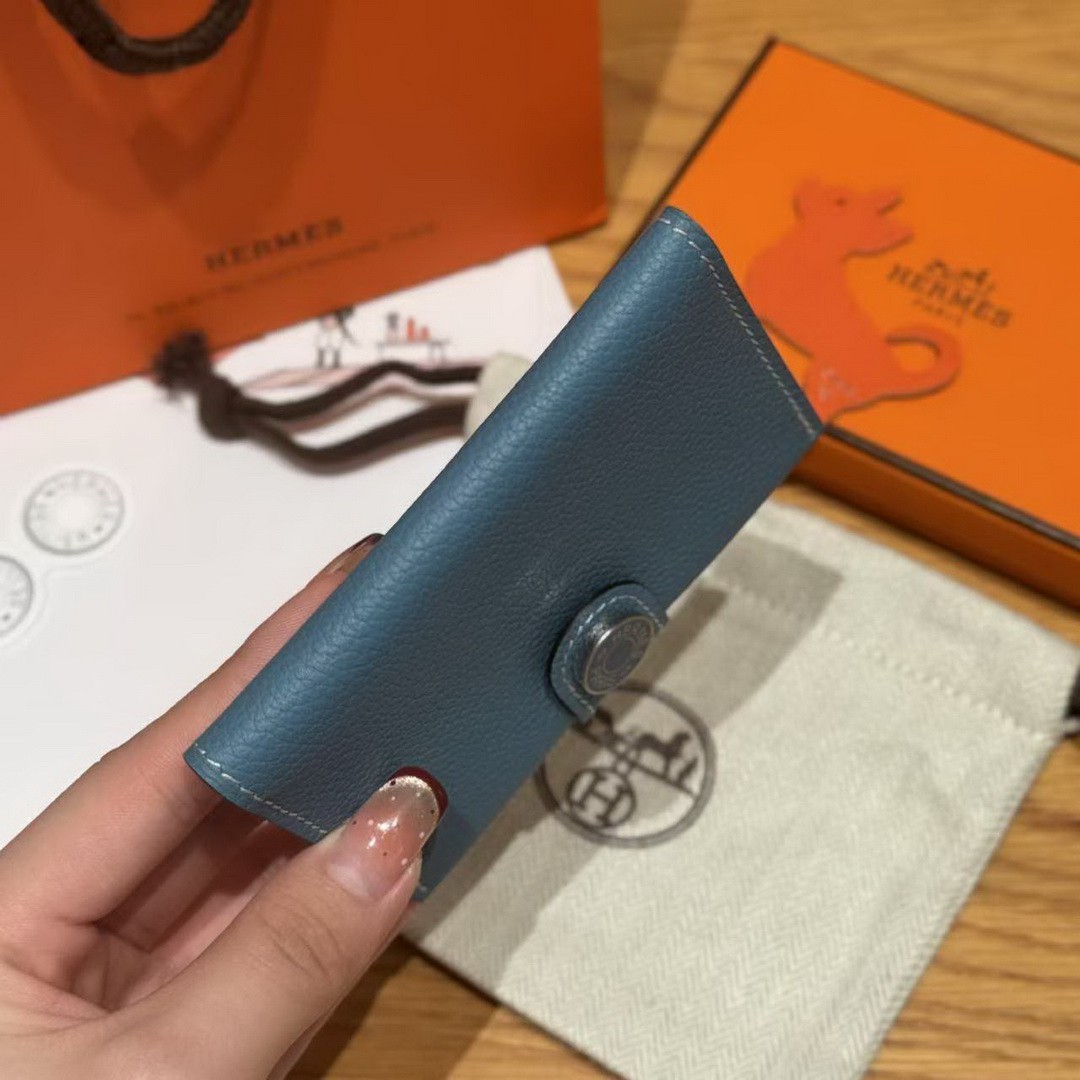 Hermes R.M.S. Card Holder Handmade In Evecolor Calfskin Leather Enamel Fittings Hardware 75 Bleu Jean - Image 14