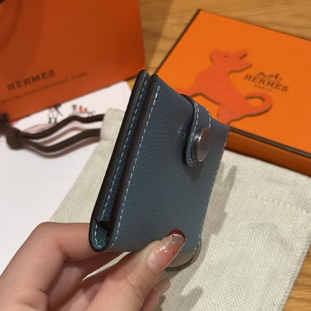 Hermes R.M.S. Card Holder Handmade In Evecolor Calfskin Leather Enamel Fittings Hardware 75 Bleu Jean - Image 13