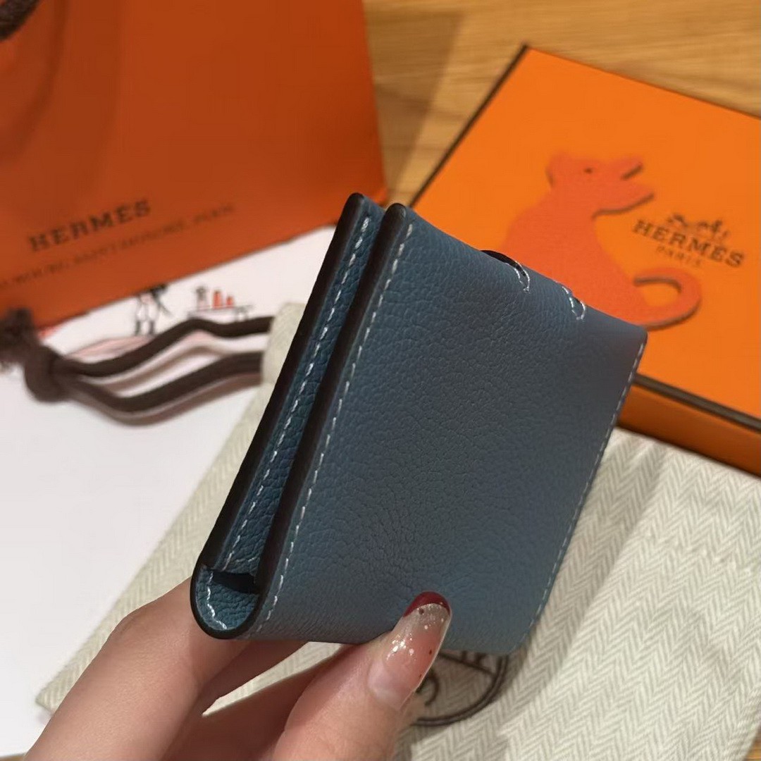 Hermes R.M.S. Card Holder Handmade In Evecolor Calfskin Leather Enamel Fittings Hardware 75 Bleu Jean - Image 12