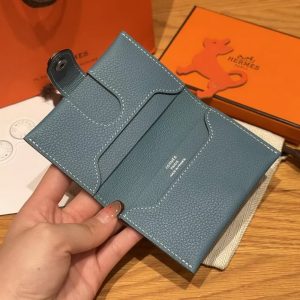 Hermes R.M.S. Card Holder Handmade In Evecolor Calfskin Leather Enamel Fittings Hardware 75 Bleu Jean - Image 11