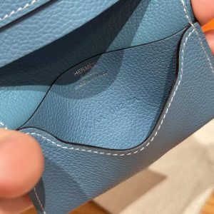 Hermes R.M.S. Card Holder Handmade In Evecolor Calfskin Leather Enamel Fittings Hardware 75 Bleu Jean - Image 10