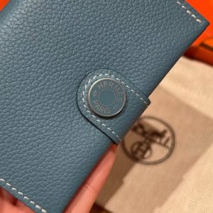Hermes R.M.S. Card Holder Handmade In Evecolor Calfskin Leather Enamel Fittings Hardware 75 Bleu Jean - Image 9