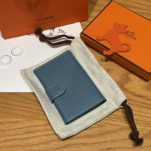 Hermes R.M.S. Card Holder Handmade In Evecolor Calfskin Leather Enamel Fittings Hardware 75 Bleu Jean - Image 8