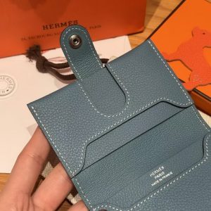 Hermes R.M.S. Card Holder Handmade In Evecolor Calfskin Leather Enamel Fittings Hardware 75 Bleu Jean - Image 7