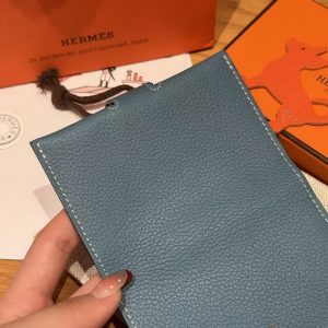 Hermes R.M.S. Card Holder Handmade In Evecolor Calfskin Leather Enamel Fittings Hardware 75 Bleu Jean - Image 6