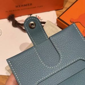 Hermes R.M.S. Card Holder Handmade In Evecolor Calfskin Leather Enamel Fittings Hardware 75 Bleu Jean - Image 5