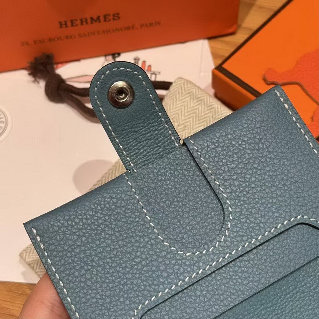 Hermes R.M.S. Card Holder Handmade In Evecolor Calfskin Leather Enamel Fittings Hardware 75 Bleu Jean - Image 5