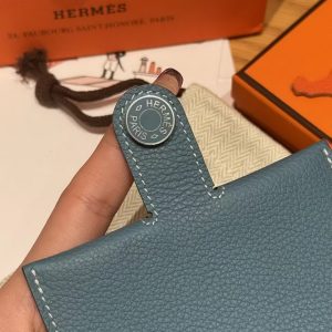 Hermes R.M.S. Card Holder Handmade In Evecolor Calfskin Leather Enamel Fittings Hardware 75 Bleu Jean - Image 4