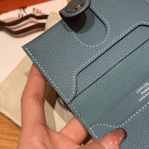 Hermes R.M.S. Card Holder Handmade In Evecolor Calfskin Leather Enamel Fittings Hardware 75 Bleu Jean - Image 3