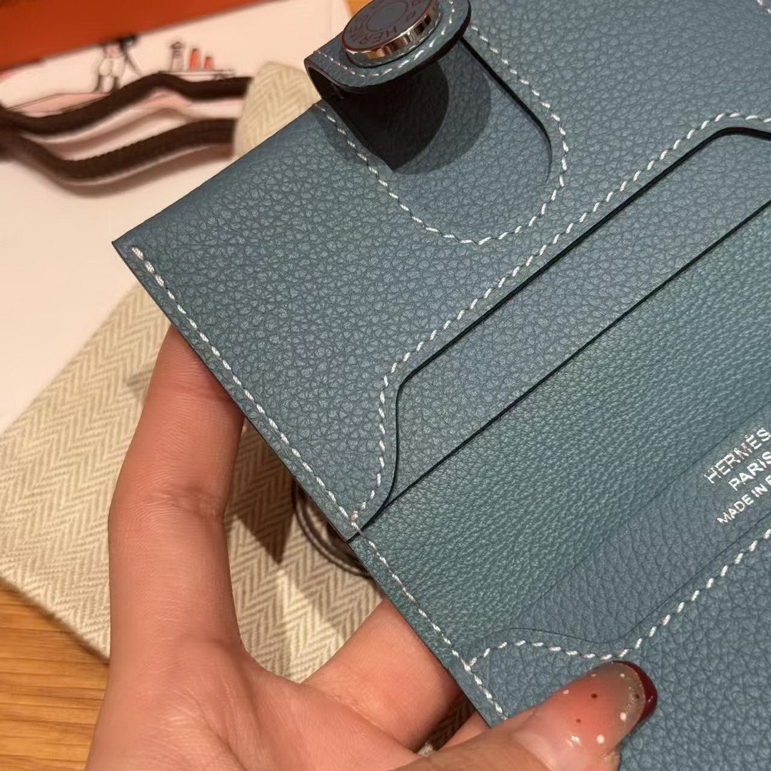 Hermes R.M.S. Card Holder Handmade In Evecolor Calfskin Leather Enamel Fittings Hardware 75 Bleu Jean - Image 3