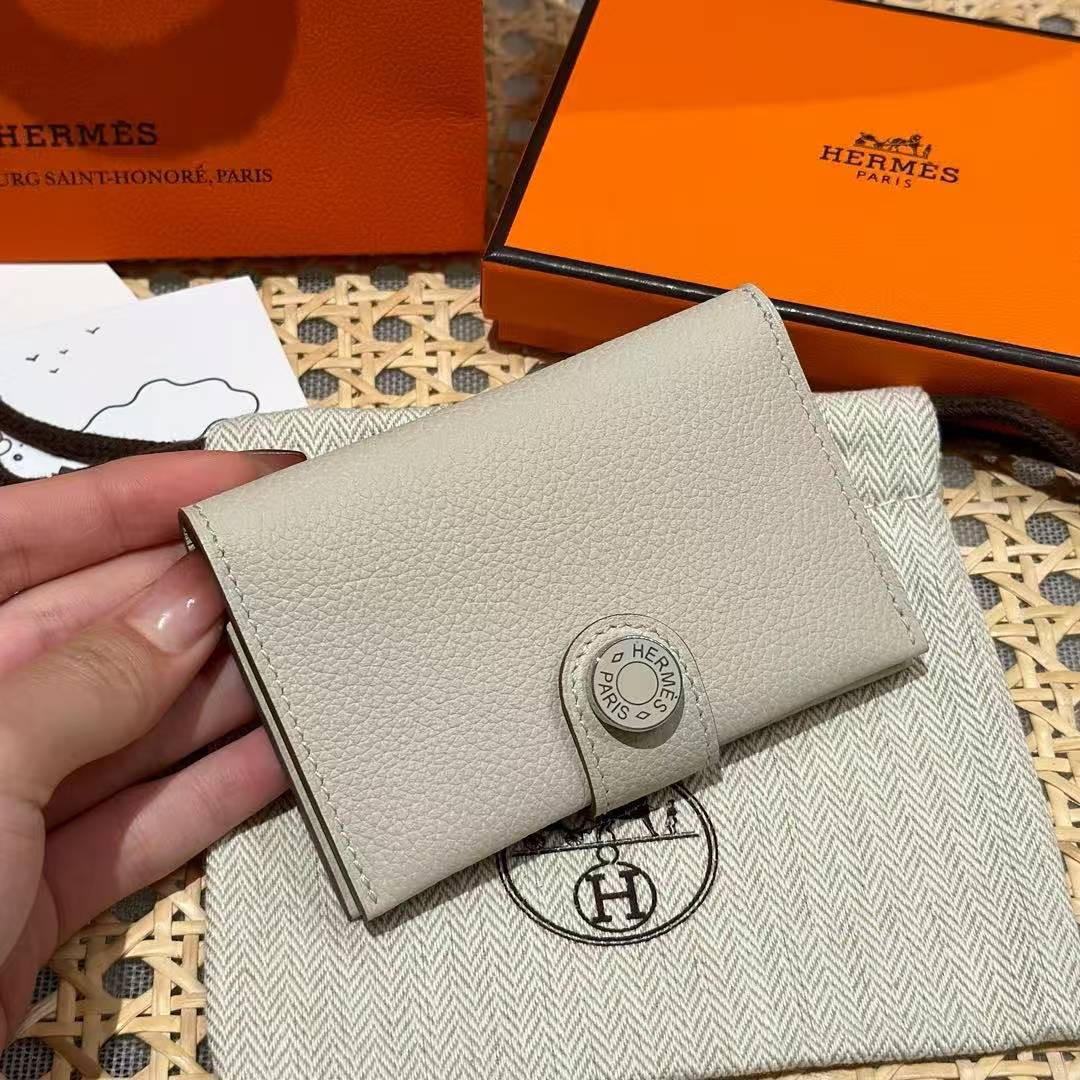 Hermes R.M.S. Card Holder Handmade In Evecolor Calfskin Leather Enamel Fittings Hardware 8L Beton