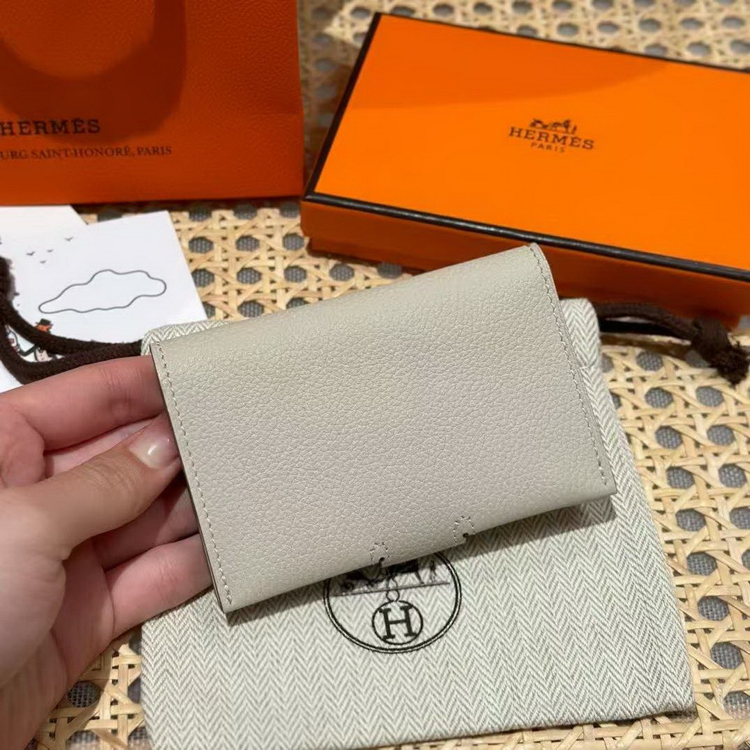 Hermes R.M.S. Card Holder Handmade In Evecolor Calfskin Leather Enamel Fittings Hardware 8L Beton - Image 2