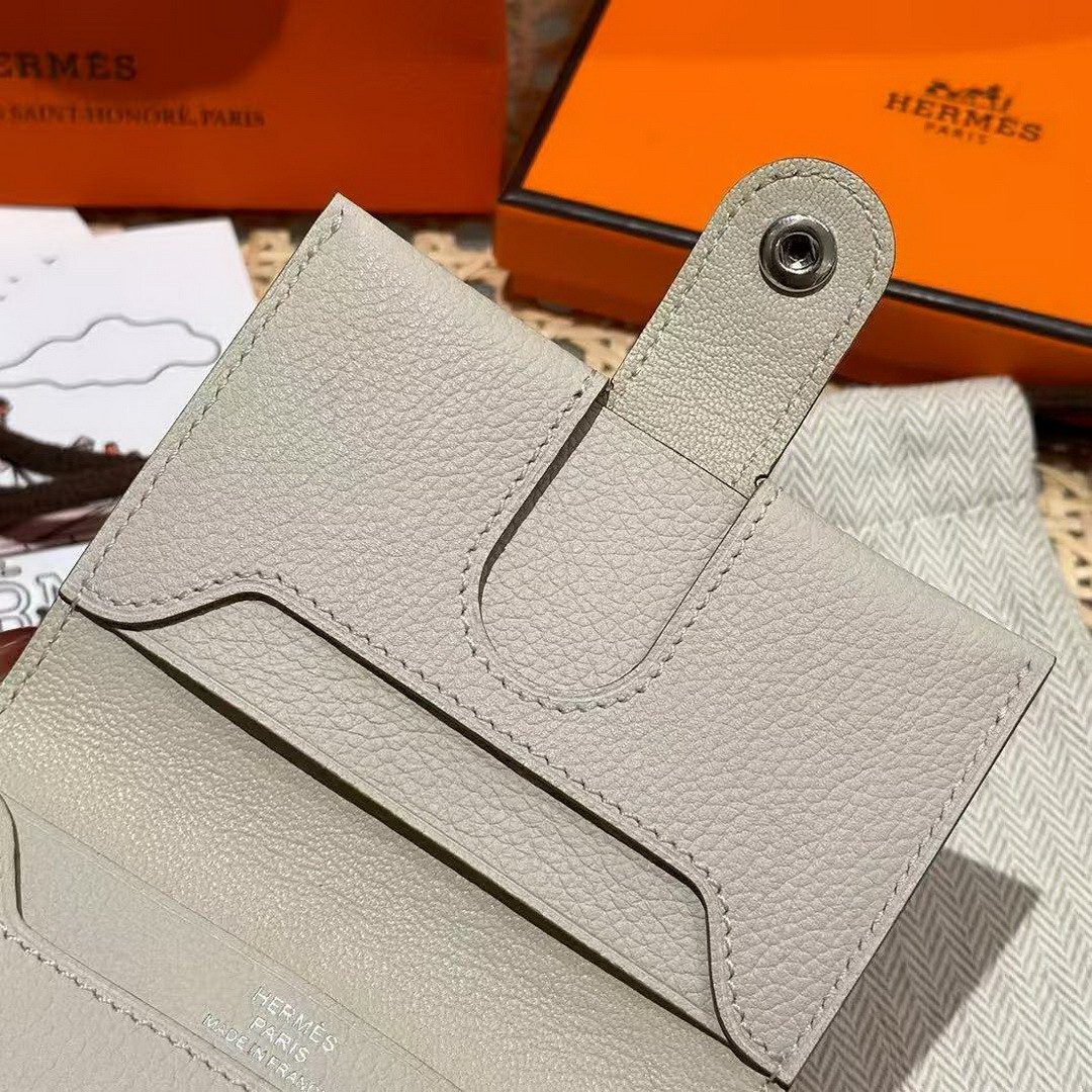 Hermes R.M.S. Card Holder Handmade In Evecolor Calfskin Leather Enamel Fittings Hardware 8L Beton - Image 8