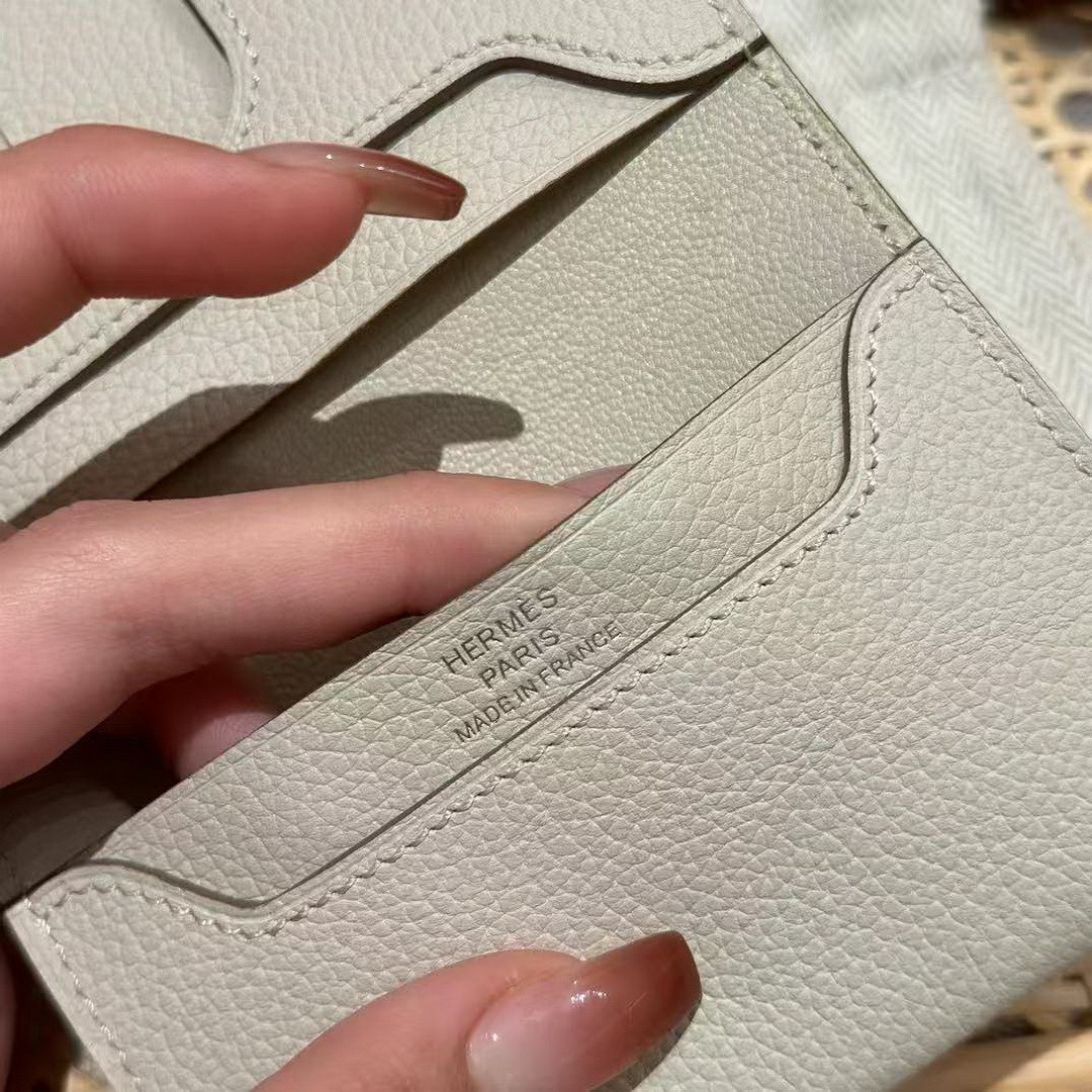 Hermes R.M.S. Card Holder Handmade In Evecolor Calfskin Leather Enamel Fittings Hardware 8L Beton - Image 6