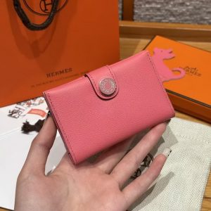Hermes R.M.S. Card Holder Handmade In Evecolor Calfskin Leather Enamel Fittings Hardware U5 Rose Lipstick