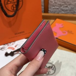 Hermes R.M.S. Card Holder Handmade In Evecolor Calfskin Leather Enamel Fittings Hardware U5 Rose Lipstick - Image 15