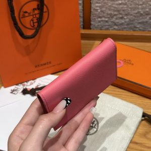 Hermes R.M.S. Card Holder Handmade In Evecolor Calfskin Leather Enamel Fittings Hardware U5 Rose Lipstick - Image 13