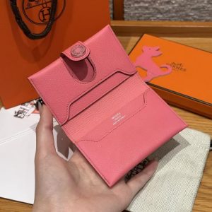 Hermes R.M.S. Card Holder Handmade In Evecolor Calfskin Leather Enamel Fittings Hardware U5 Rose Lipstick - Image 12
