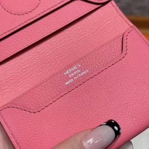 Hermes R.M.S. Card Holder Handmade In Evecolor Calfskin Leather Enamel Fittings Hardware U5 Rose Lipstick - Image 11