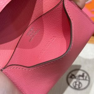 Hermes R.M.S. Card Holder Handmade In Evecolor Calfskin Leather Enamel Fittings Hardware U5 Rose Lipstick - Image 10