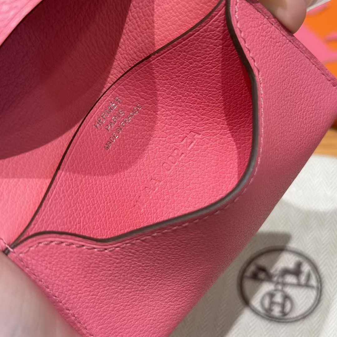 Hermes R.M.S. Card Holder Handmade In Evecolor Calfskin Leather Enamel Fittings Hardware U5 Rose Lipstick - Image 10