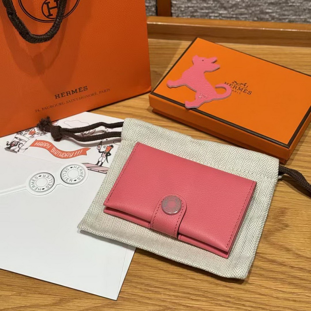 Hermes R.M.S. Card Holder Handmade In Evecolor Calfskin Leather Enamel Fittings Hardware U5 Rose Lipstick - Image 8