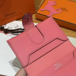 Hermes R.M.S. Card Holder Handmade In Evecolor Calfskin Leather Enamel Fittings Hardware U5 Rose Lipstick - Image 7