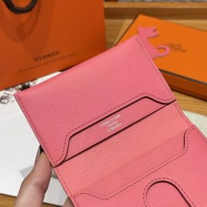 Hermes R.M.S. Card Holder Handmade In Evecolor Calfskin Leather Enamel Fittings Hardware U5 Rose Lipstick - Image 6