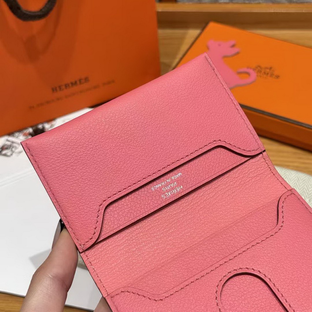 Hermes R.M.S. Card Holder Handmade In Evecolor Calfskin Leather Enamel Fittings Hardware U5 Rose Lipstick - Image 6