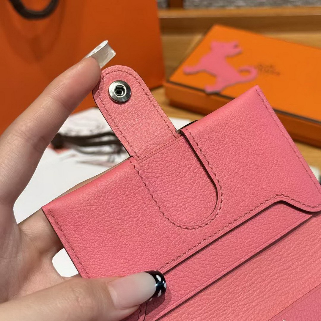 Hermes R.M.S. Card Holder Handmade In Evecolor Calfskin Leather Enamel Fittings Hardware U5 Rose Lipstick - Image 4