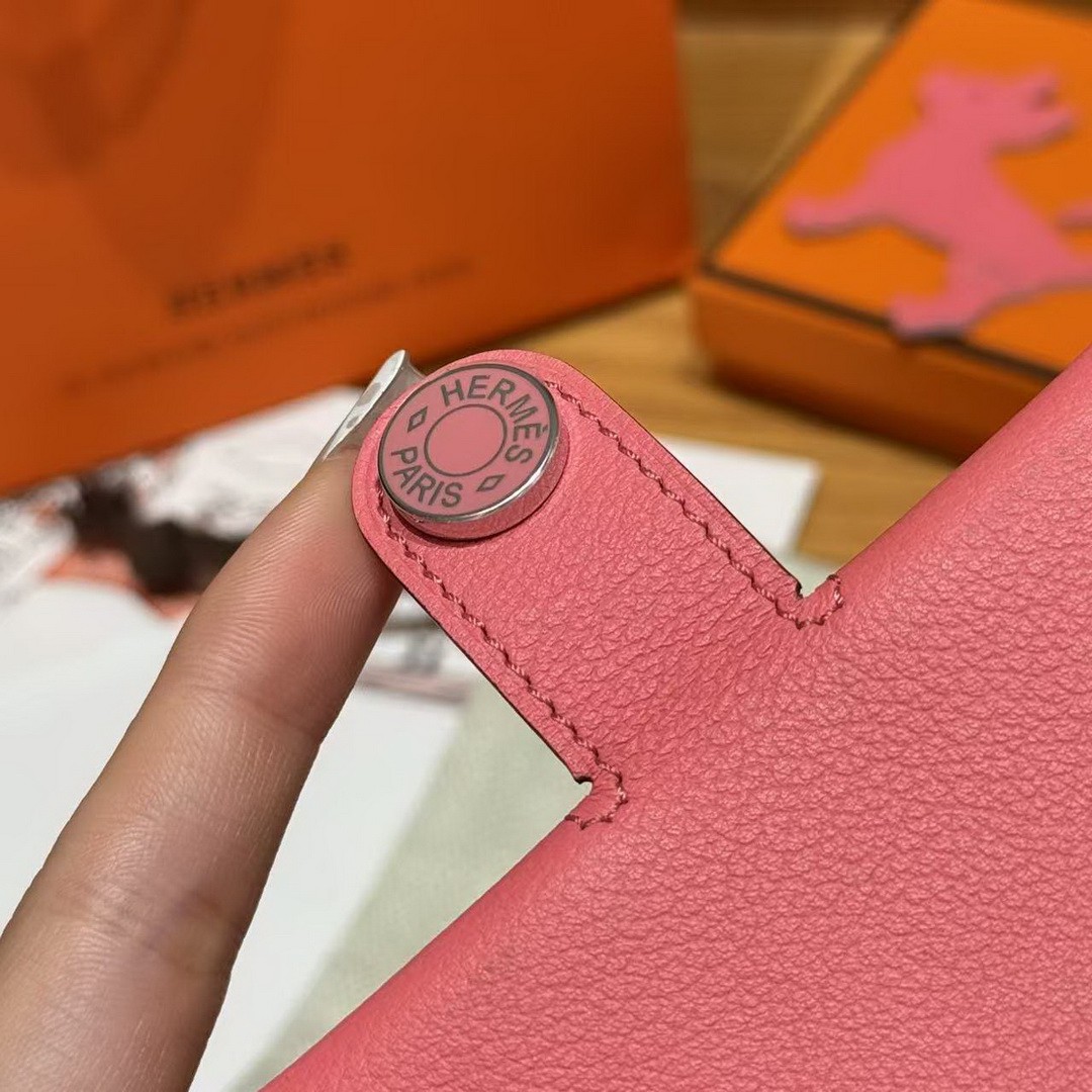 Hermes R.M.S. Card Holder Handmade In Evecolor Calfskin Leather Enamel Fittings Hardware U5 Rose Lipstick - Image 3